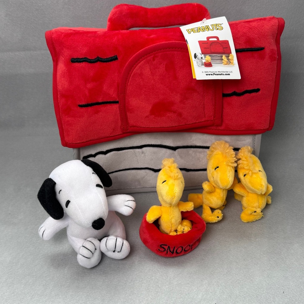 Peanuts Classic Snoopy Plush Set Doghouse Woodstock Lambs & Ivy 890043DS New